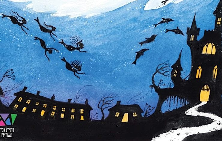 Picture of houses in the dark. Delwedd o dai yn y tywyllwch.